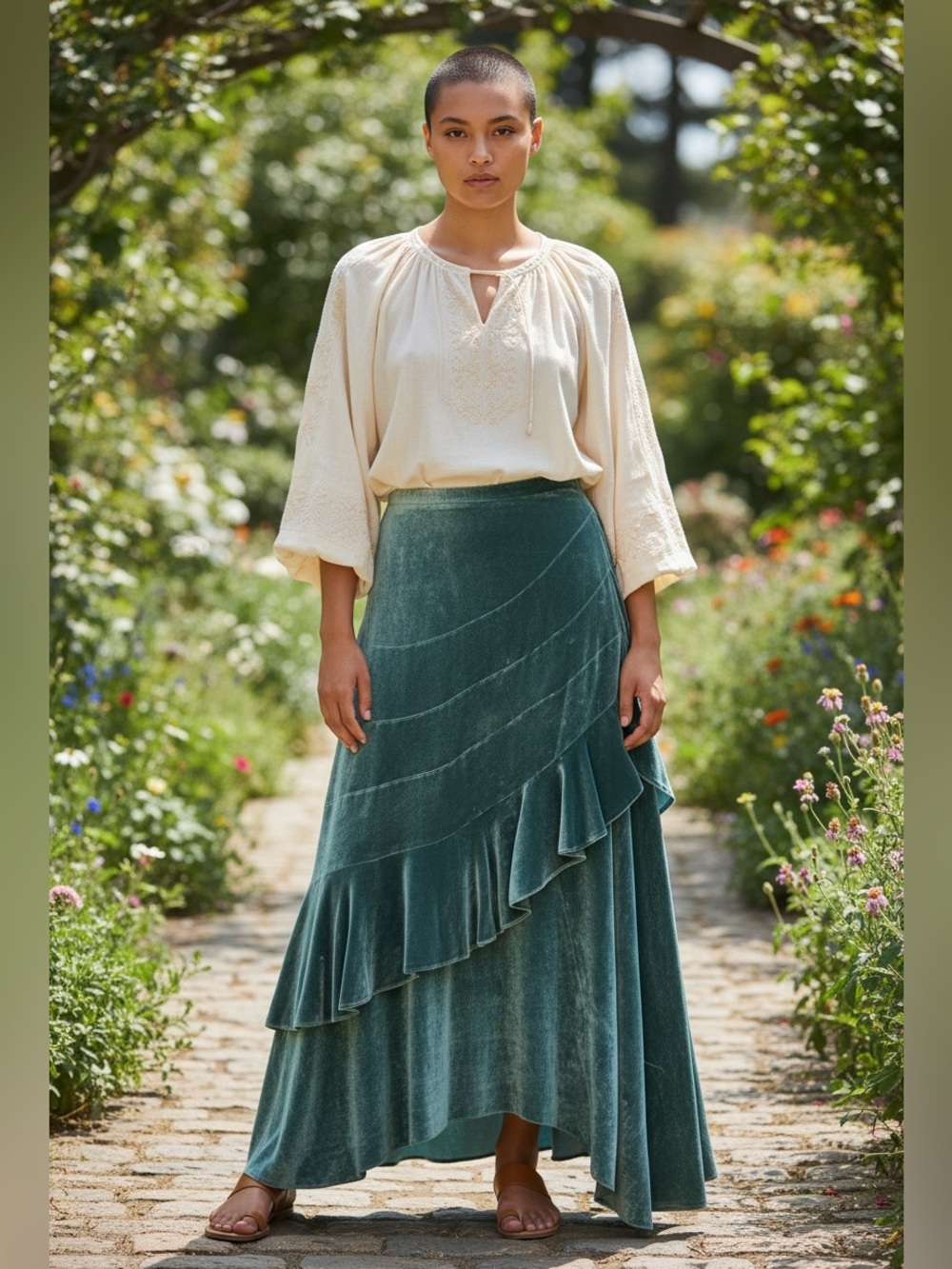 For adempsey only! DOUBLE D RANCH Velvet Tiered Maxi Skirt Green - Picture 12 of 16
